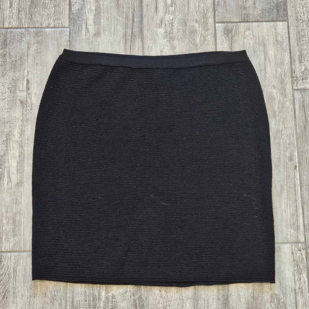 Eileen Fisher Skirt Wool Blend Ribbed Knit Pencil Size L Minimalist Quiet Luxury